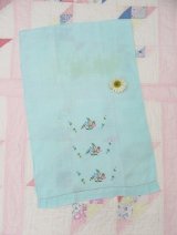 Embroidery Flower Tea Towel Green