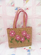 Gingham Flower Straw Bag