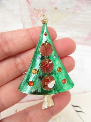 画像5: Christmas Tree Rhinestone Brooch