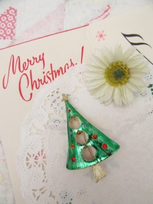 画像1: Christmas Tree Rhinestone Brooch