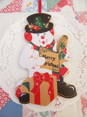 画像2: Wood Snowman Plate Ornament