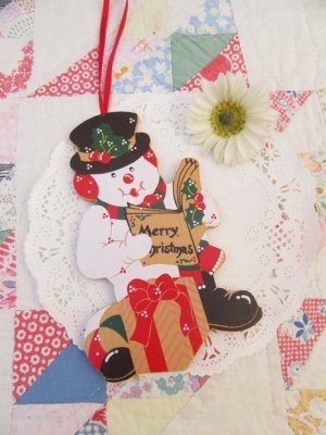 画像1: Wood Snowman Plate Ornament