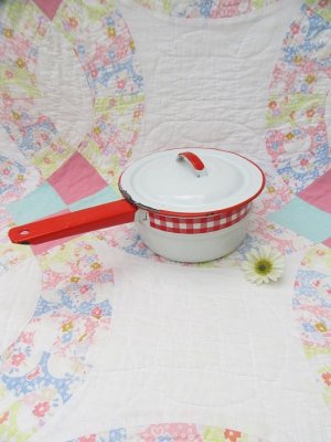 画像1: Enamel ware Gingham Sauce Pan