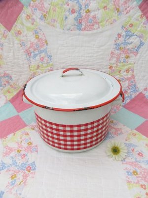 画像1: Enamel ware Gingham Stock Pot