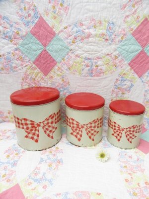 画像1: Gingham Bow Canister 3p Set