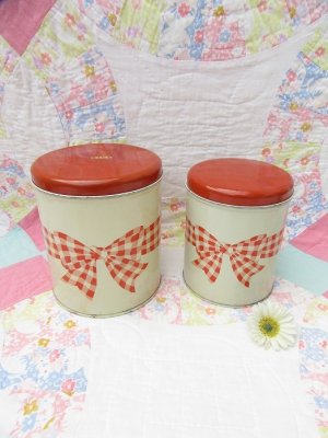 画像1: Gingham Bow Canister 2p Set