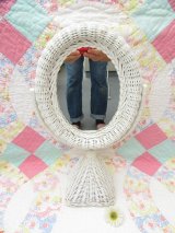 Wicker Stand Mirror White