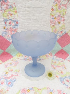 画像1: Large Compote Frosted Glass Blue