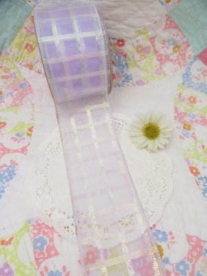 画像1: Organdy Checked Ribbon Lavender