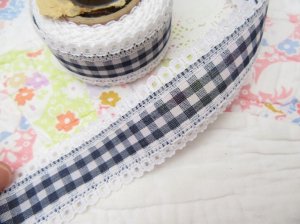 画像5: Navy Gingham Lace Trim