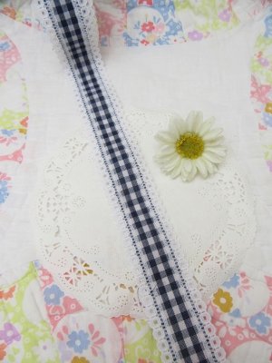 画像1: Navy Gingham Lace Trim