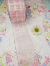 Organdy Checked Ribbon Pink