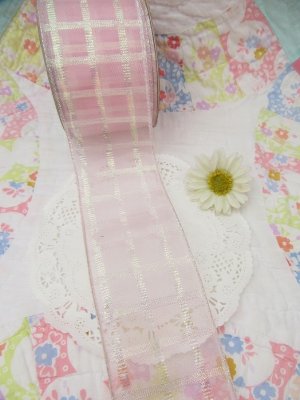 画像1: Organdy Checked Ribbon Pink