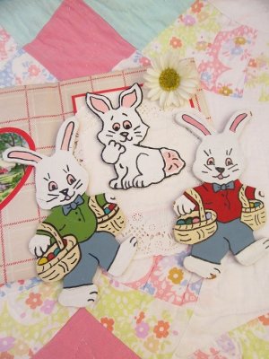 画像1: 3 Bunny Wood Magnet Set