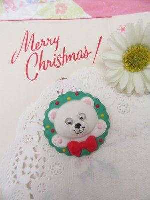 画像1: Polar Bear Wreath Pin