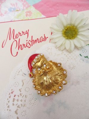 画像1: Gold Santa Face Brooch