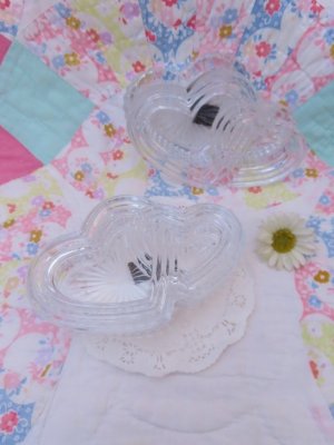 画像1: Crystal Glass W Heart Trinket Box