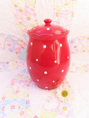 画像1: Polka Dot Cookie Jar Red