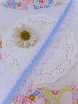 画像1: Frill Lace & Blue Ribbon Trim