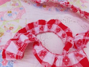 画像3: Cotton Frill Trim Gingham Red