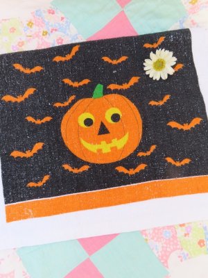 画像1: Jack-o-Lantern Hand Towel Bk