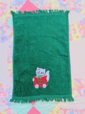 画像2: Christmas Cat Applique Towel Green