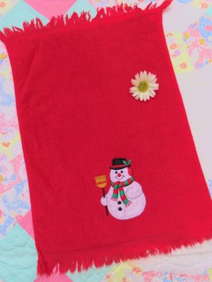 画像1: Snowman Applique Towel Red