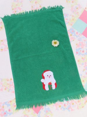 画像1: Santa Applique Hand Towel Green
