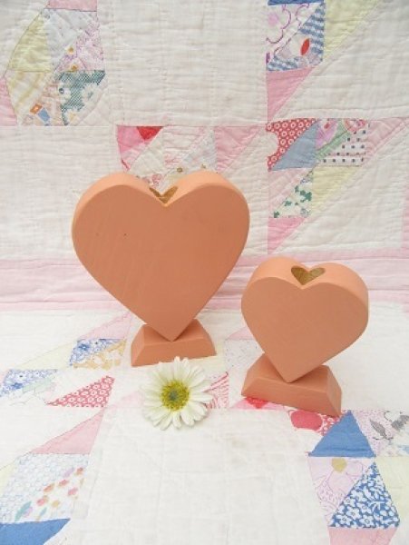 画像1: Wood Heart Candle Stand Pair (1)