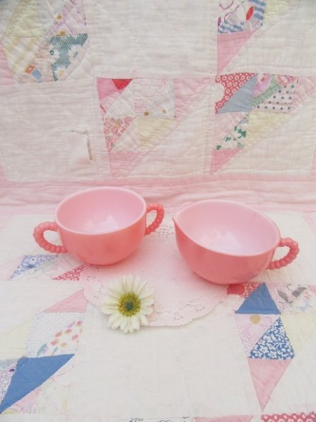 画像1: HA Ripple Beaded Suger＆Creamer Pink (1)