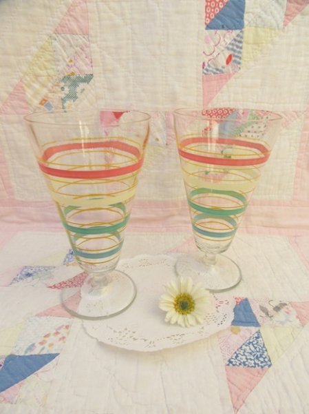 画像1: Pastel Border Footed Glass (1)