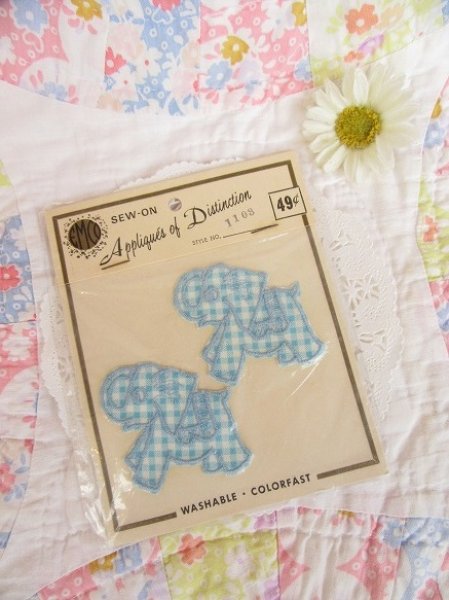 画像1: Elephant Gingham Blue Applique (1)