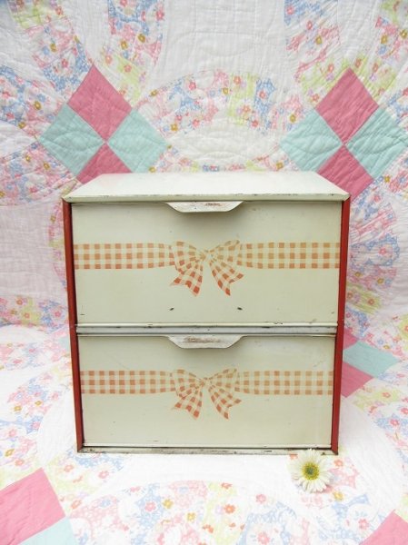 画像1: Gingham Bow Bread Box 2Door (1)