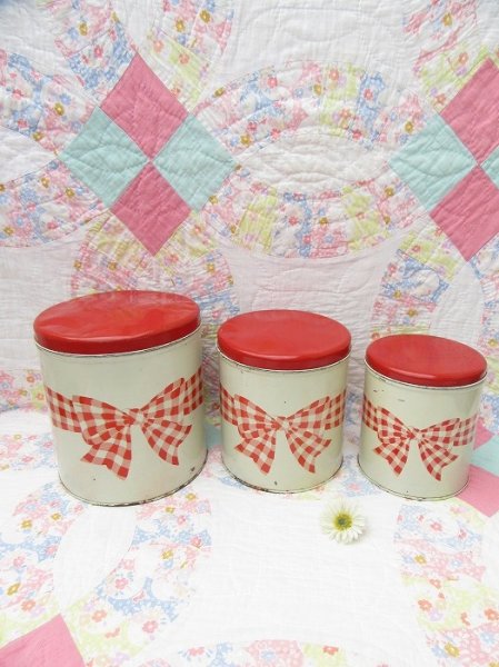 画像1: Gingham Bow Canister 3p Set (1)