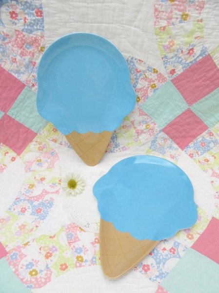 画像1: Melamine Ice Cream Plate Blue (1)