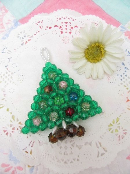 画像1: Beaded Tree Ornament Green (1)