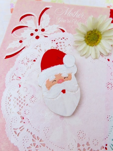 画像1: Wooden Santa Brooch (1)